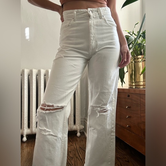 Zara wide leg ripped white jeans - Picture 3 of 4